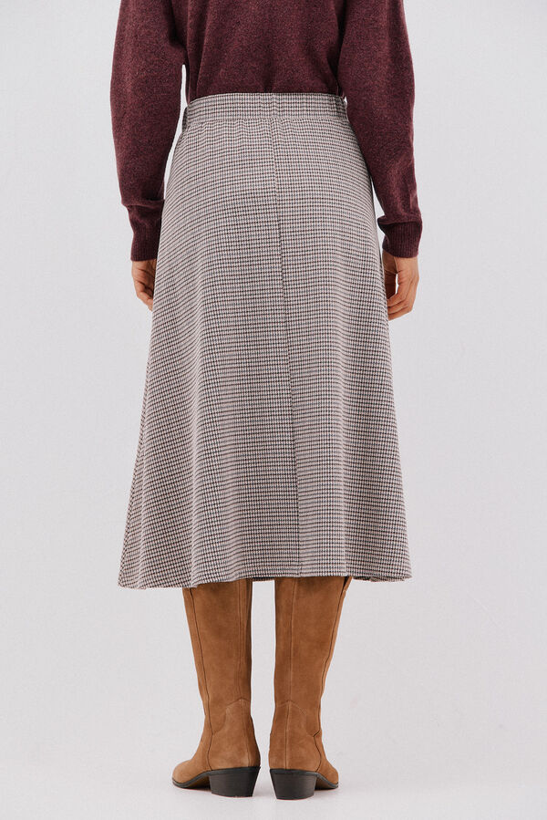Cortefiel Flared jersey-knit skirt Printed brown