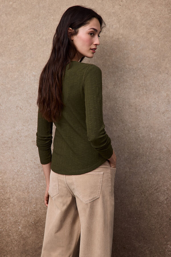 Slowlove Top escote blonda Kaki