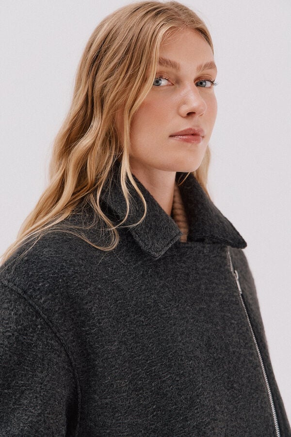 Cortefiel Short biker-style coat Dark grey