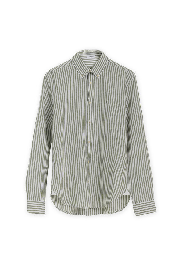 Cortefiel Striped linen shirt Kaki