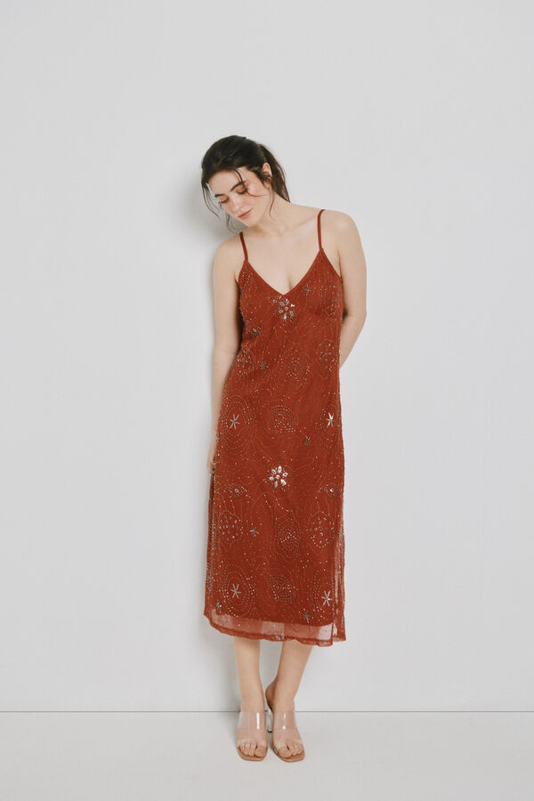 Vero Moda Vestido largo con dise&ntilde;o en relieve Marr&oacute;n