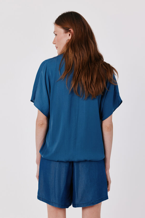 Cortefiel Blusa acetinada de manga curta Azul