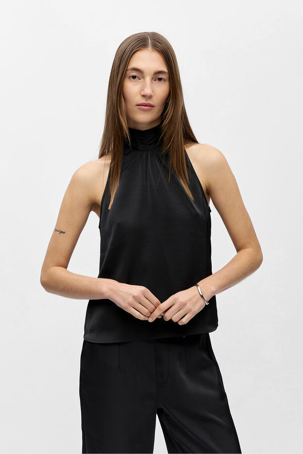 Object Top acetinado laçada Preto