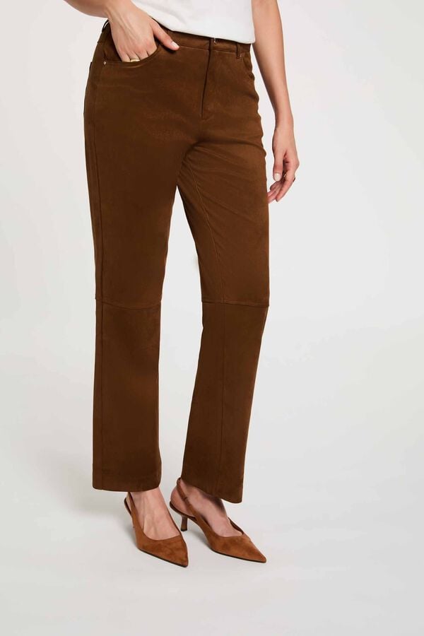 Morgan Suede straight trousers Orange