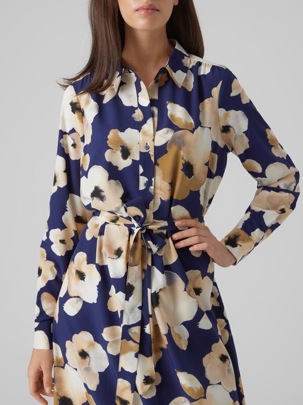Vero Moda Vestido midi camisero de manga larga Azul