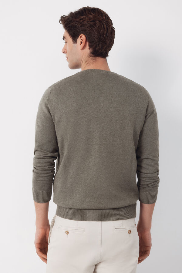 Cortefiel Basic cotton V neck knit jersey-knit Kaki