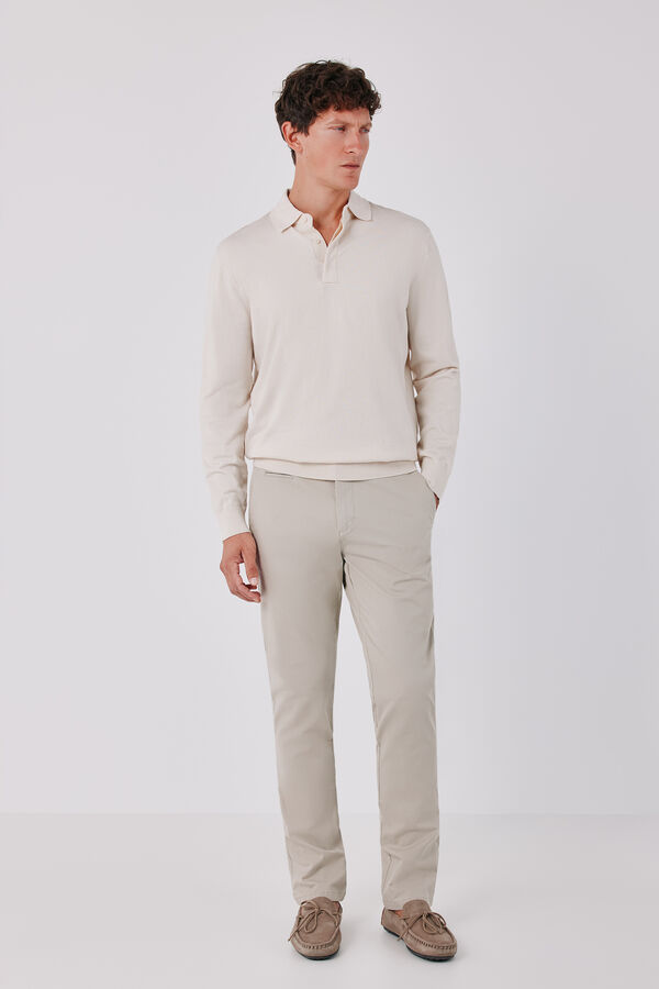Cortefiel Basic fine knit polo neck jumper Beige