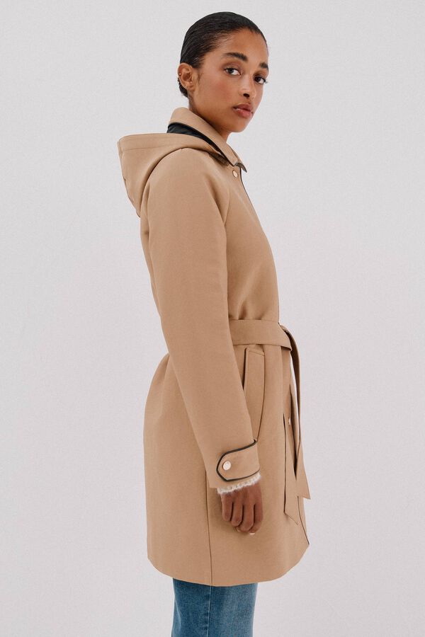 Cortefiel Satin trench coat with detachable hood Nude