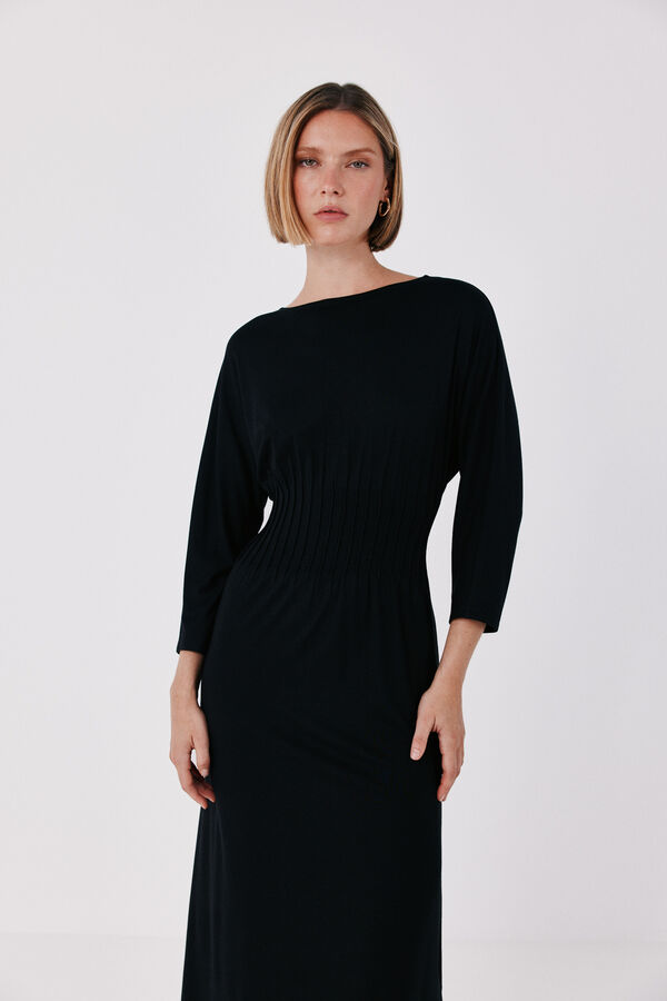 Cortefiel Pleated dress Black