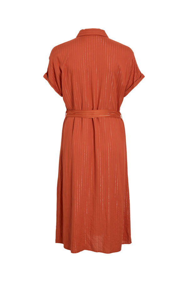 Vila Vestido camiseiro midi com l&uacute;rex Laranja