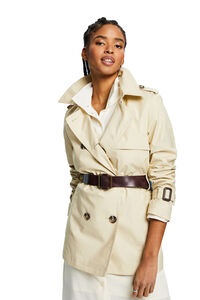 Cortefiel Classic short trench coat with belt and double button fastening Beige