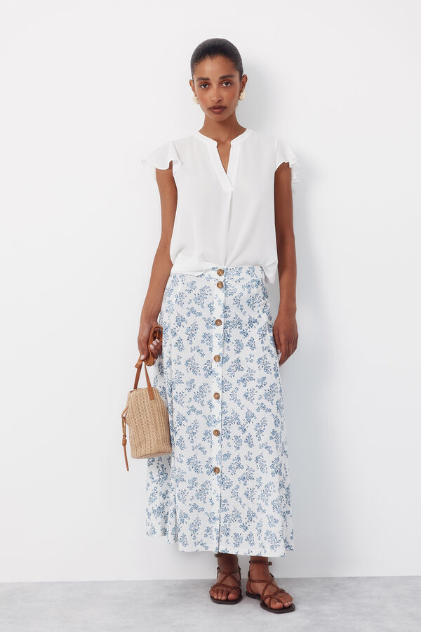 Cortefiel Fluid flutter sleeve blouse White