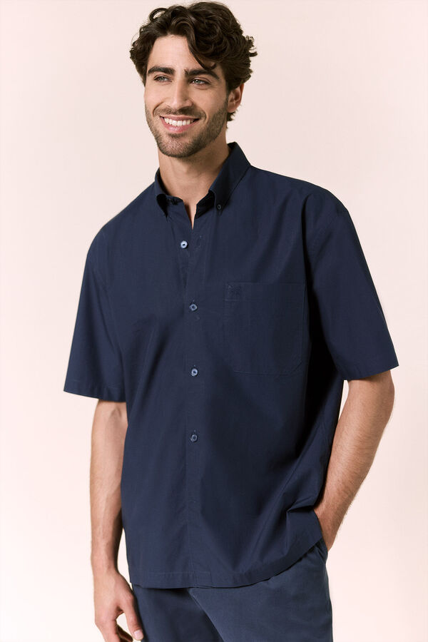 OOTO Plain poplin short sleeve shirt Navy
