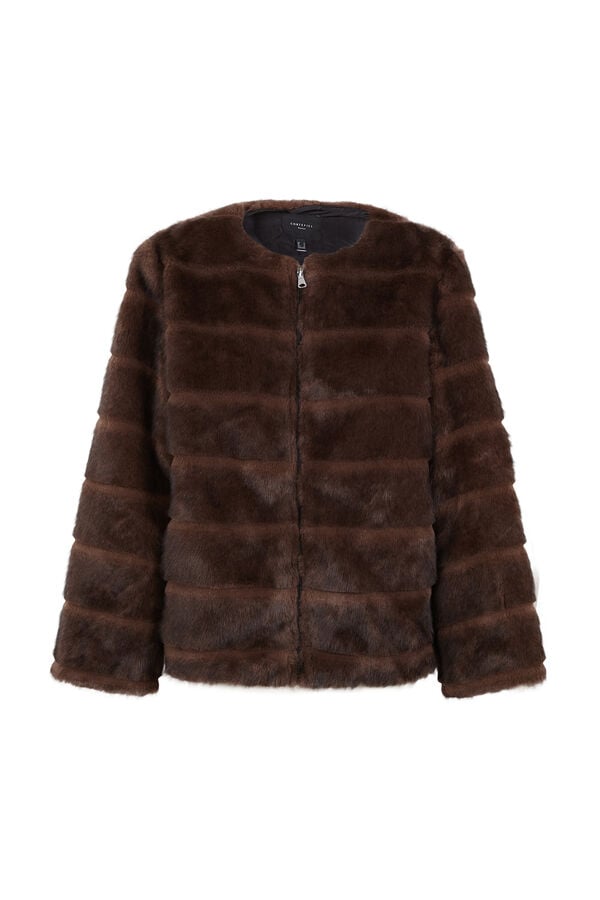 Cortefiel Faux fur short coat Dark brown