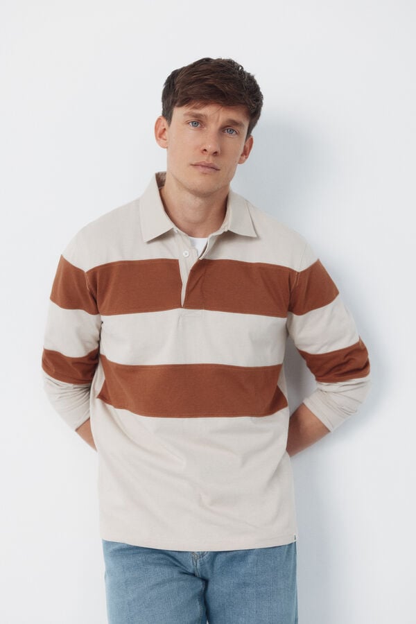 Cortefiel Polo rugby rayas Beige