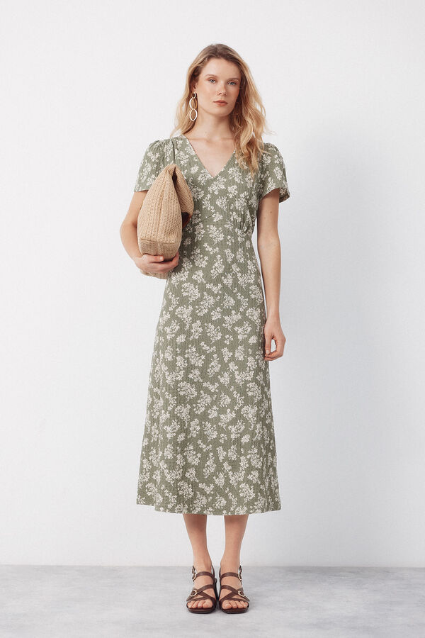 Cortefiel Print structured dress Printed green