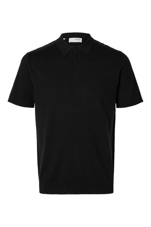 Selected Short sleeve jersey-knit polo shirt  Black
