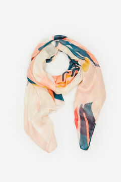 Cortefiel Eco-friendly abstract floral print scarf Ecru