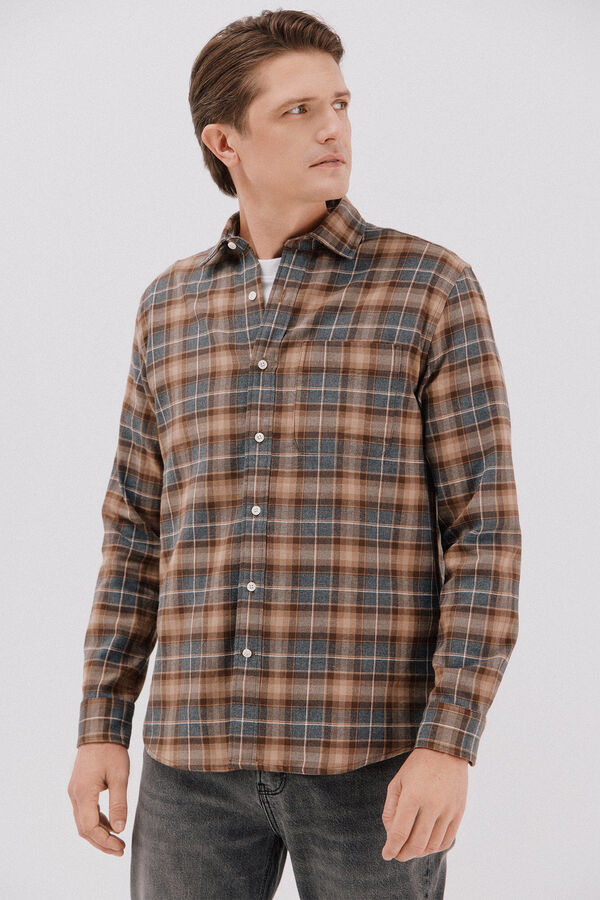 Cortefiel Checked flannel shirt Camel