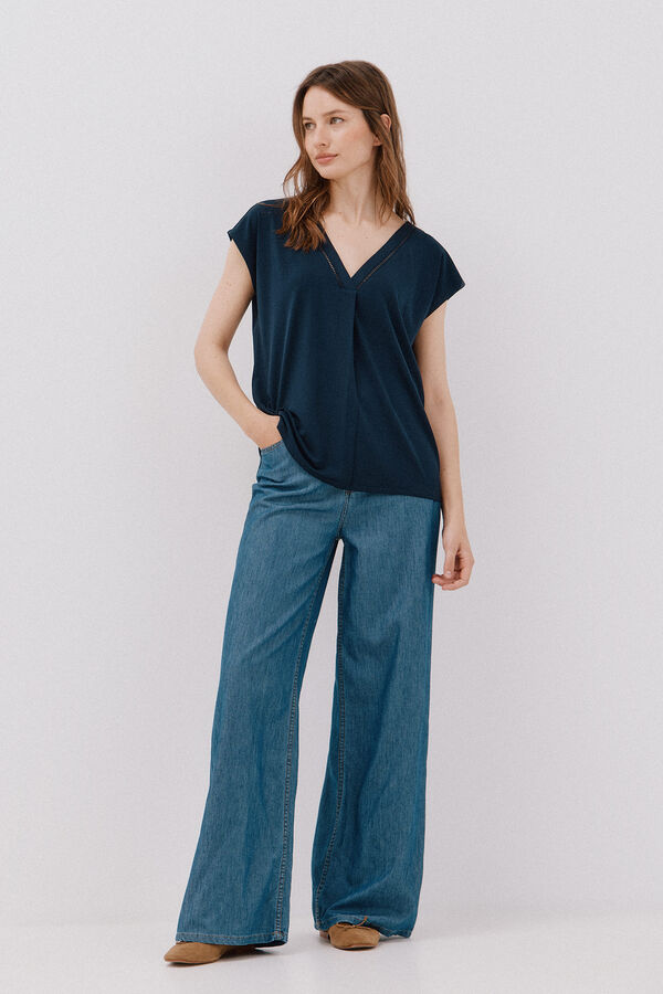 Cortefiel V -shirt with lace detail Navy