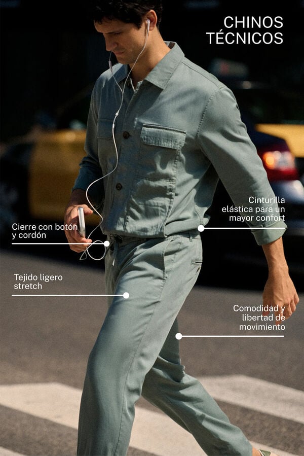 Cortefiel Slim fit technical chinos trousers Beige