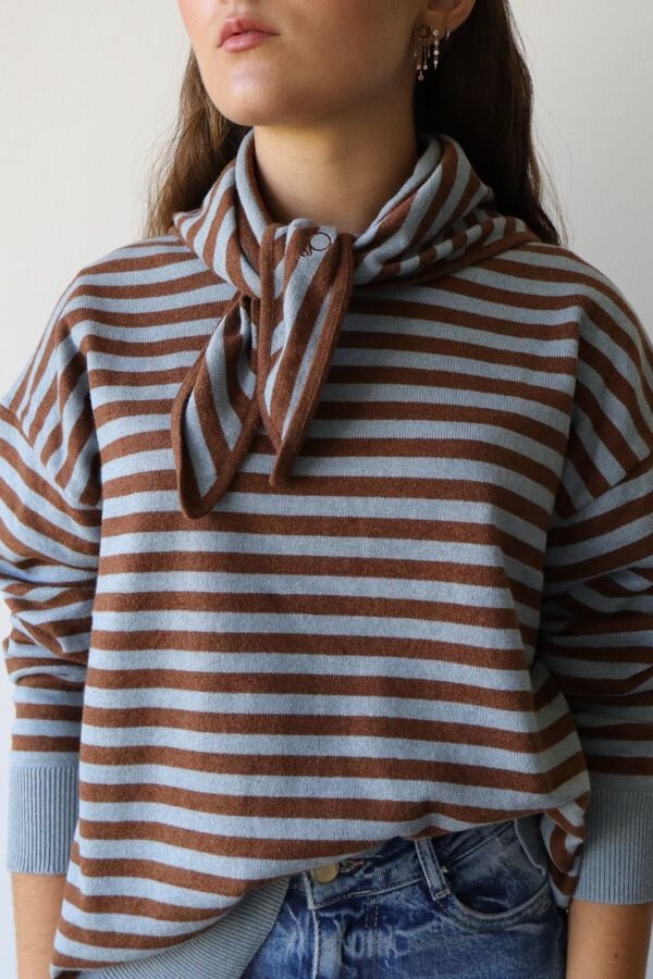 Mutitaa Striped crew neck women's jumper with bandana Multicolour