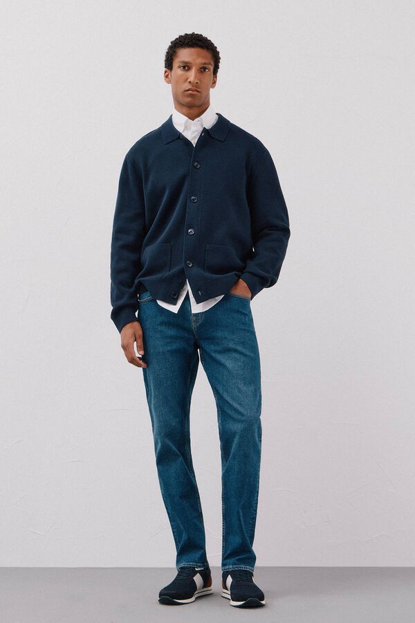Cortefiel Cotton jersey-knit overshirt sweater Navy