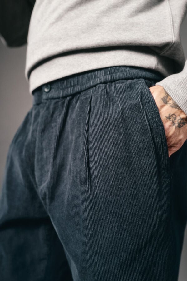 OOTO Calças de veludo veludo com elástico Azul