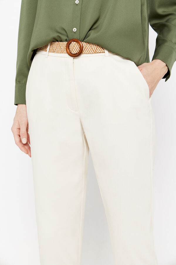 Cortefiel Belted piqué trousers Ivory