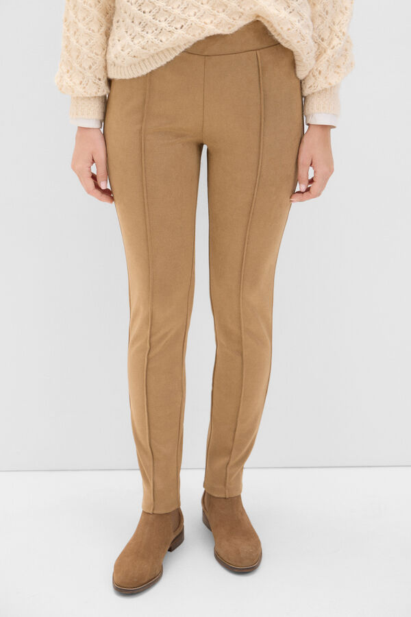 Cortefiel Faux suede leggings Beige