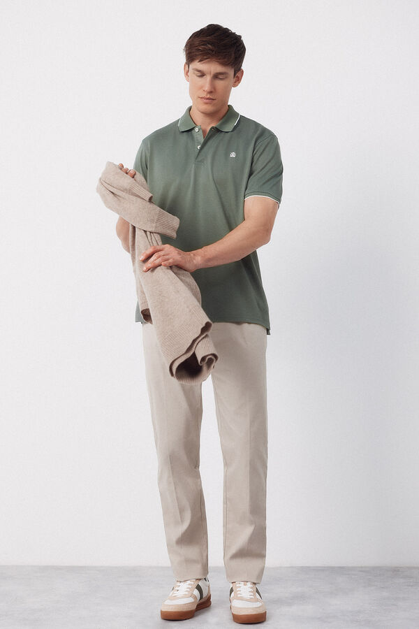 Cortefiel Coolmax&reg; jacquard collar polo shirt Kaki