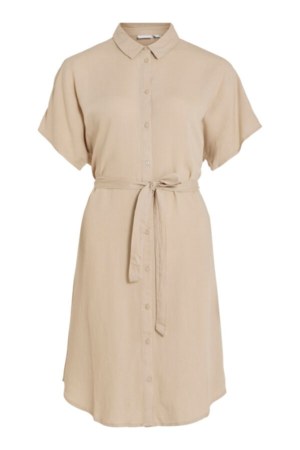 Vila Vestido camisa midi de viscose e linho Cinzento