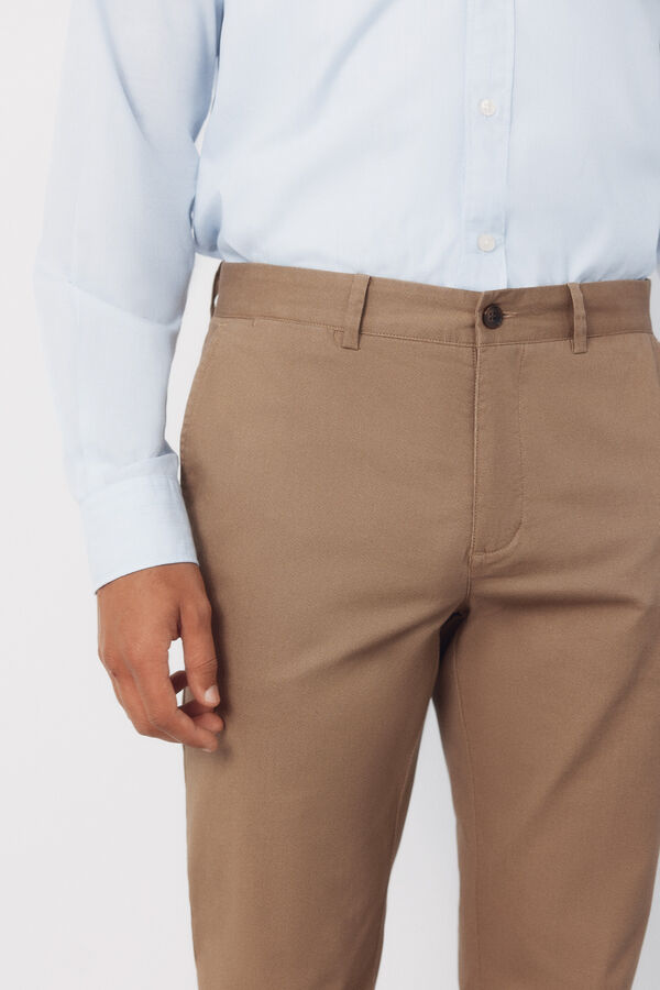 Cortefiel Regular microprint chinos trousers Beige
