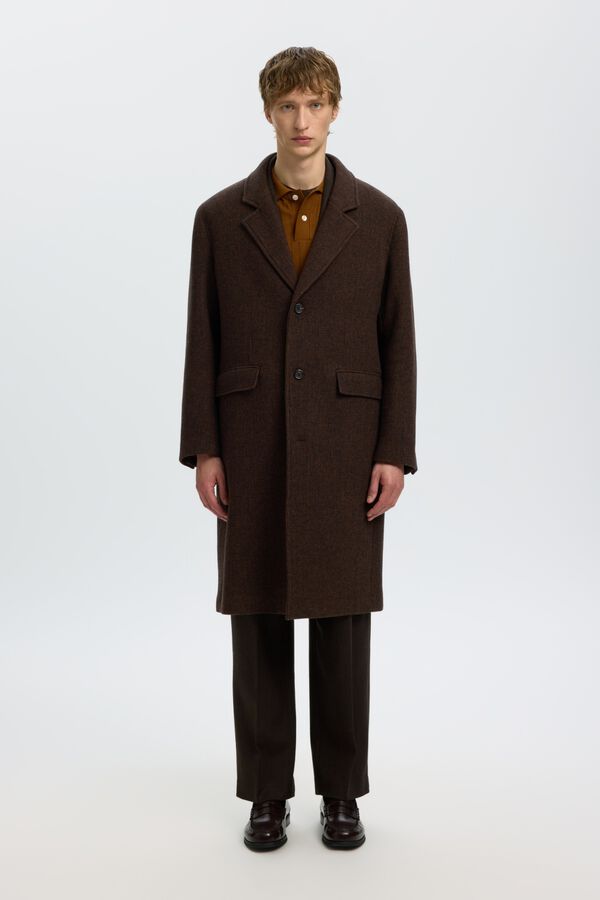 Selected Long wool coat Dark brown