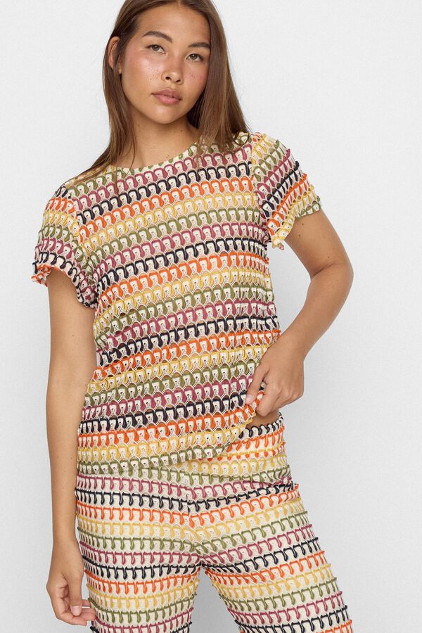 Slowlove Crochet top with floaty sleeves Multicolour