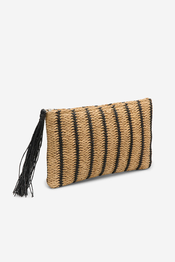 Cortefiel Carteira de m&atilde;o em r&aacute;fia Castanho