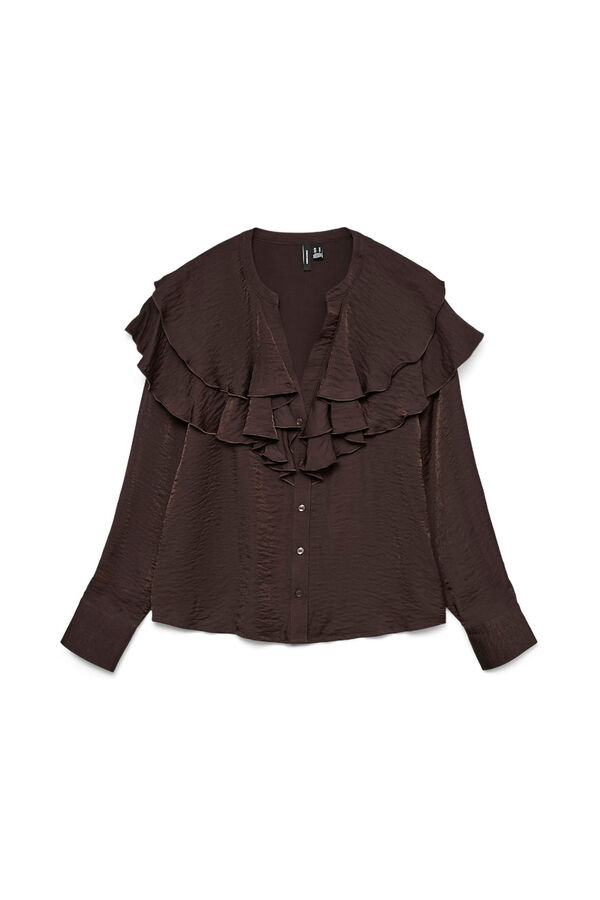 Vero Moda Ruffled neck blouse  Dark brown