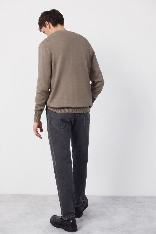 Cortefiel Cable knit round neck jersey-knit  Kaki