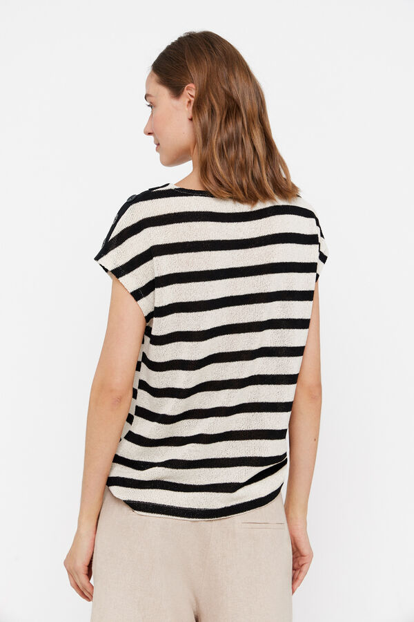 Cortefiel Textured striped T-shirt Printed white