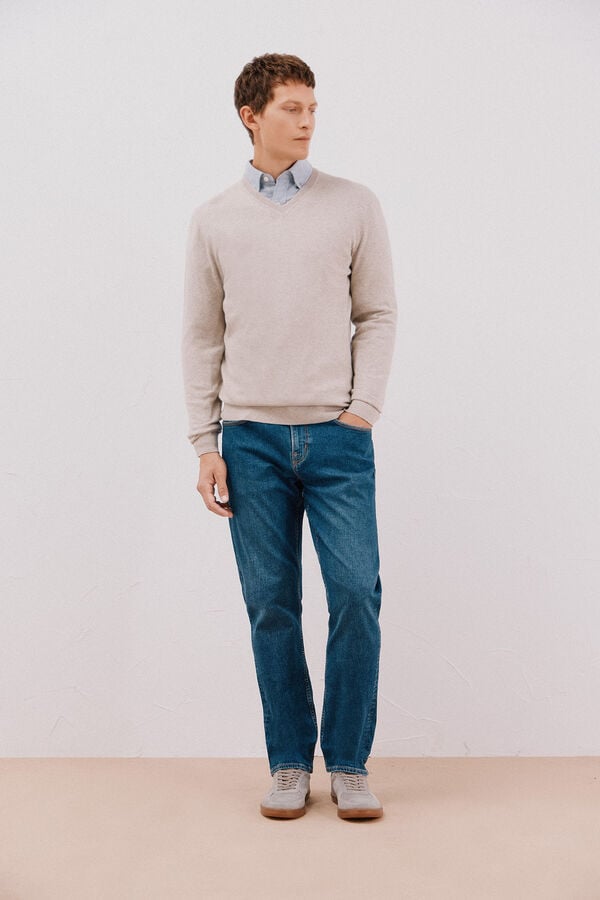 Cortefiel Cotton/cashmere V-neck jumper Beige