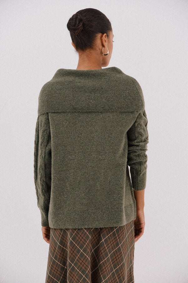 Cortefiel Wide neck sweater Kaki