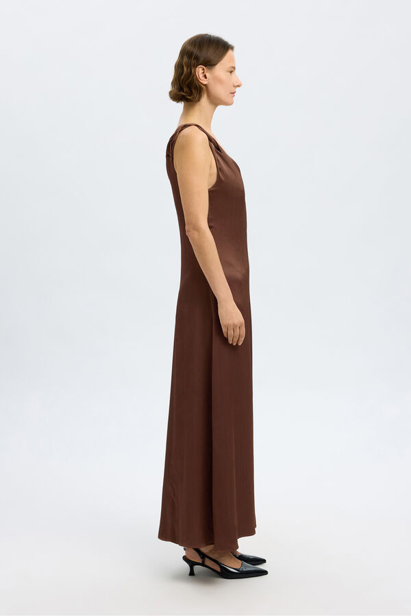 Selected Femme Vestido longo com alças trançadas Castanho