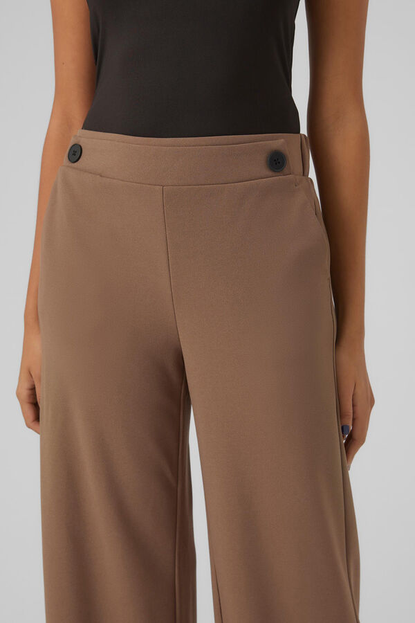 Cortefiel Wide-cut trousers with elasticated waistband Brown