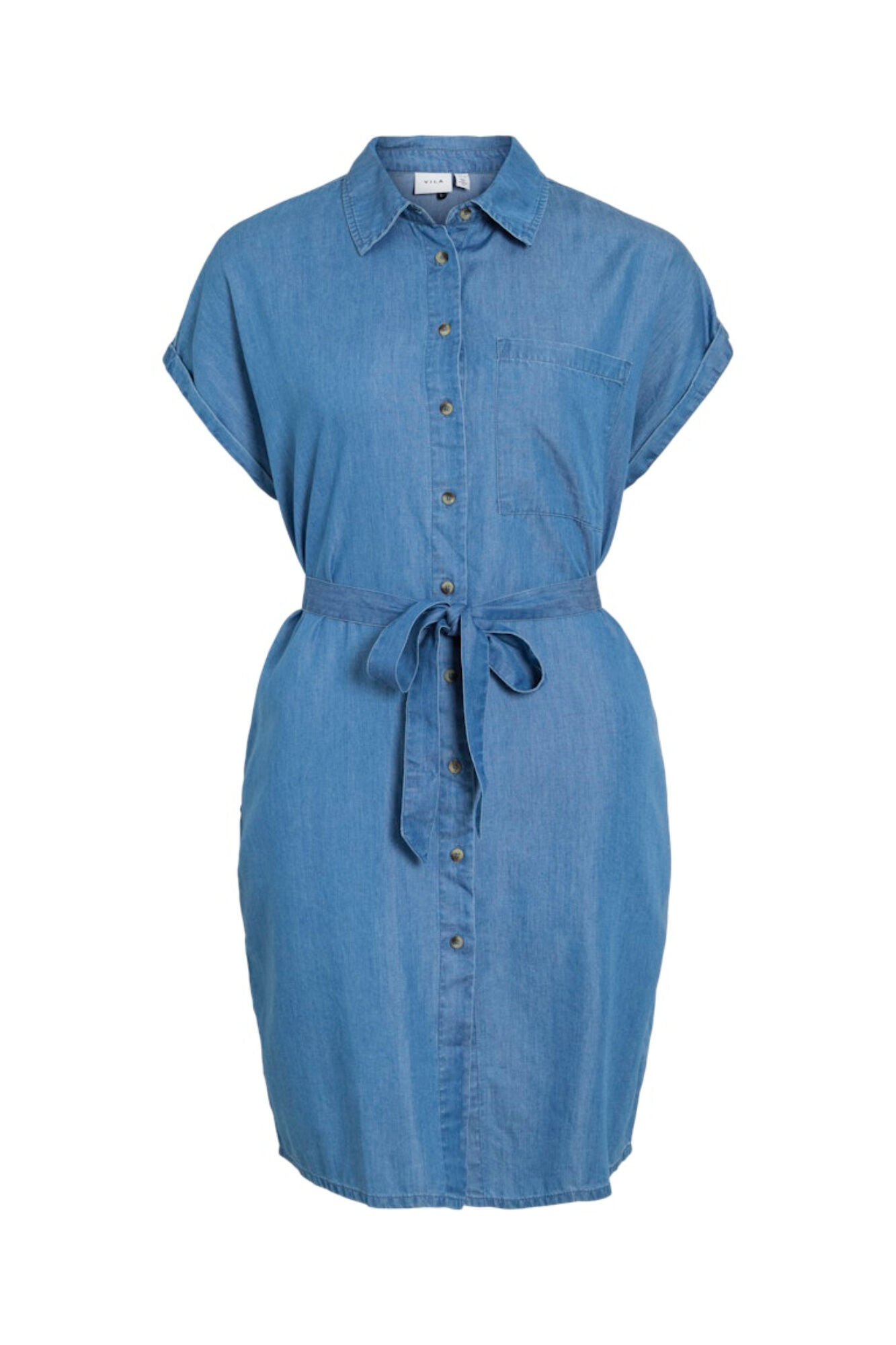 Vila Vestido curto camiseiro em ganga de Tencel