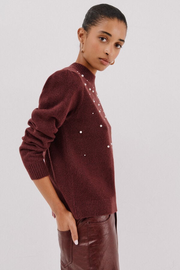Cortefiel Jersey punto perlas Maroon