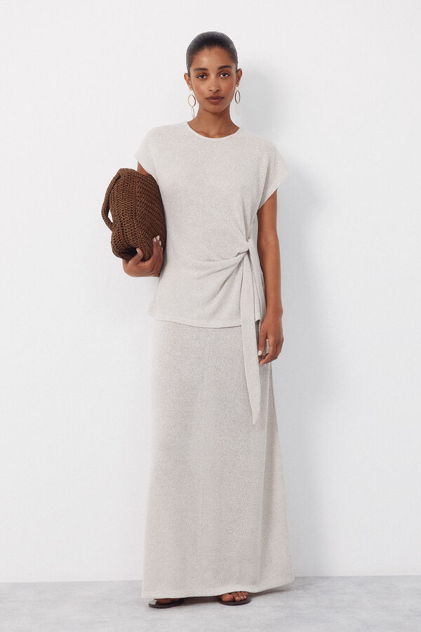 Cortefiel Jersey-knit skirt Beige