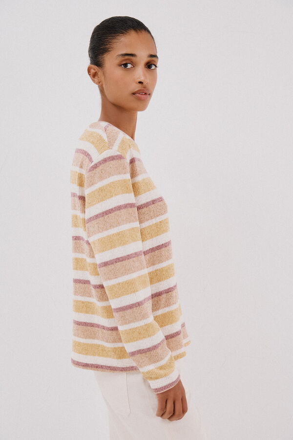 Cortefiel striped chenille t-shirt Yellow