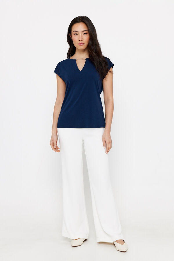 Cortefiel Kersey-knit top with chain detail Navy