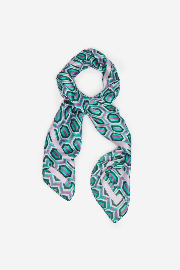Cortefiel Geometric silk scarf Printed green