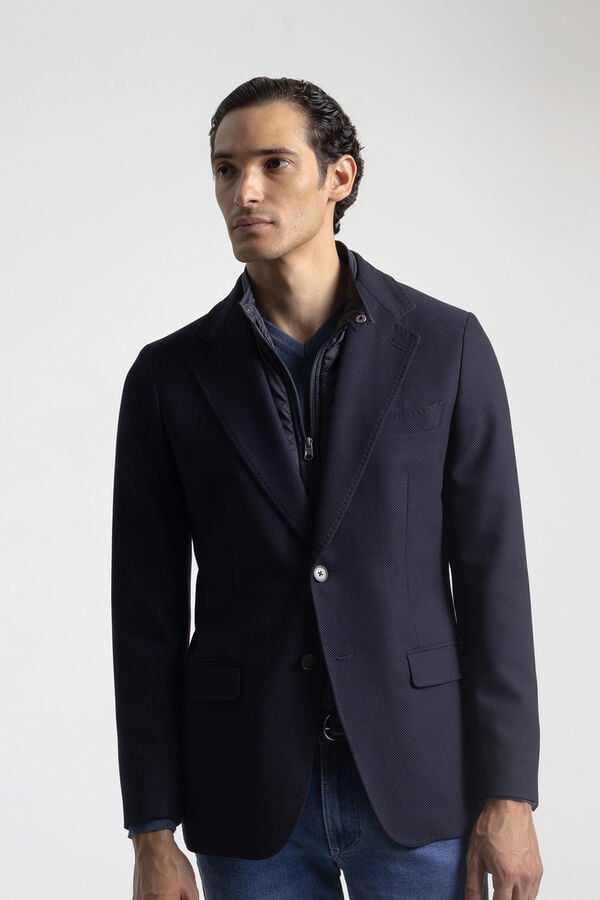 PuroEGO <br>Blazer slim com gola removível Azul